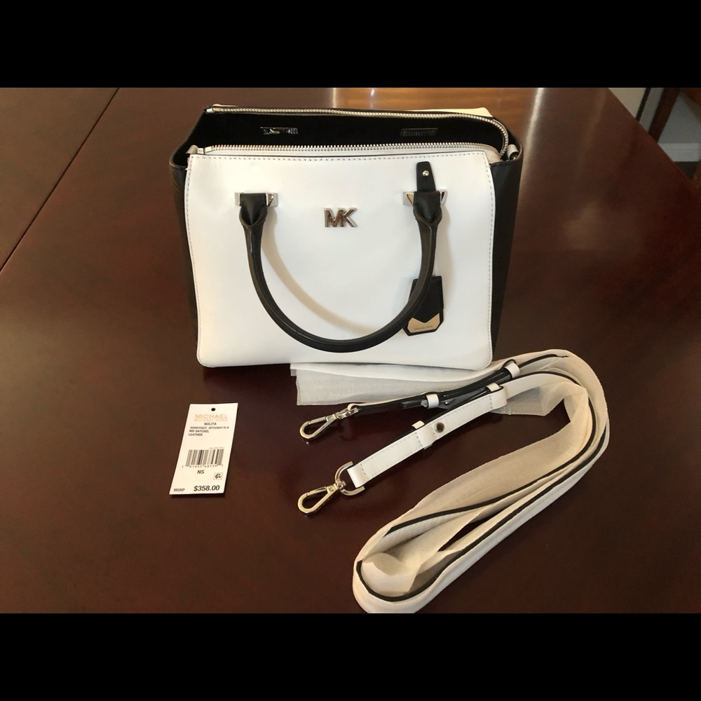 Michael Kors Nolita Opticwht/BlkMD Satchel Leather